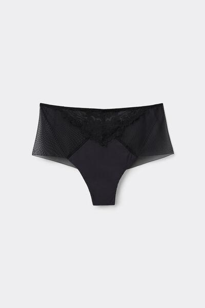 black Sheer Glamour High-Waisted Brazilian Briefs, Black, medium