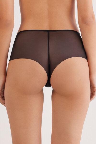 black Sheer Glamour High-Waisted Brazilian Briefs, Black, large image number 3