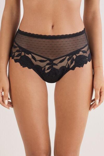 Black All About Flowers High-Waisted Brazilian Briefs, Black, medium