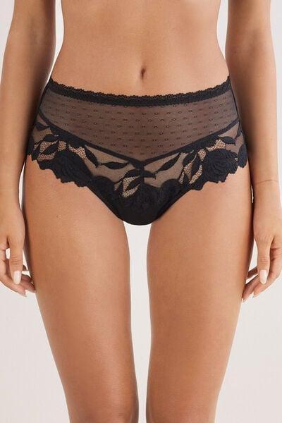 Black All About Flowers High-Waisted Brazilian Briefs, Black, large image number 1