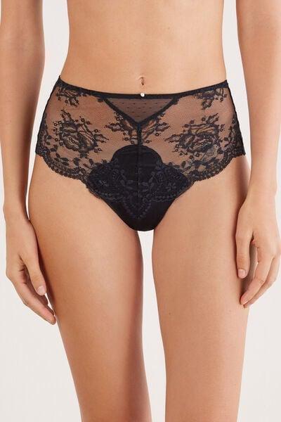 Black La Vie En Rose Trimmed Lace French Knickers, Black, large image number 1