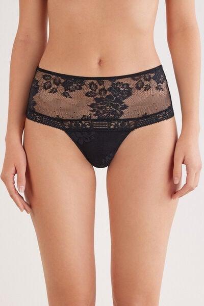 Black La Femme Fatale High-Waisted French Lace Knickers, Black, large image number 1