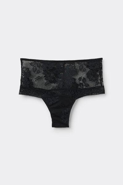 Black La Femme Fatale High-Waisted French Lace Knickers, Black, large image number 3