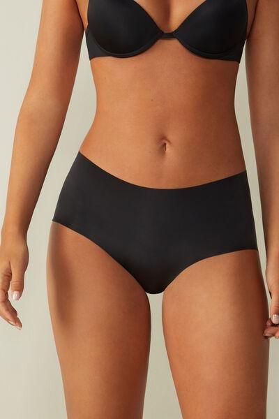 Black Seamless Microfibre French Knickers, , large image number 0