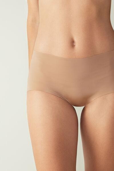 Beige Seamless Microfibre French Knickers, , large image number 1
