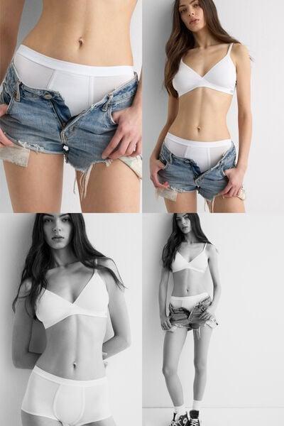 White Elastic Waist Natural Cotton Boxers, White, large image number 0