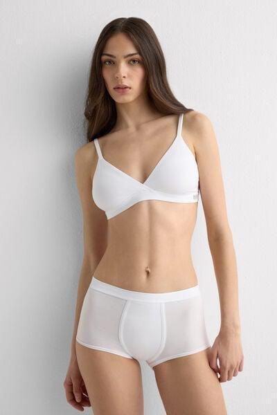 White Elastic Waist Natural Cotton Boxers, White, large image number 1