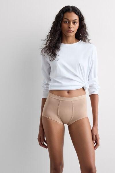 Beige Elastic Waist Natural Cotton Boxers, Soft Beige, medium