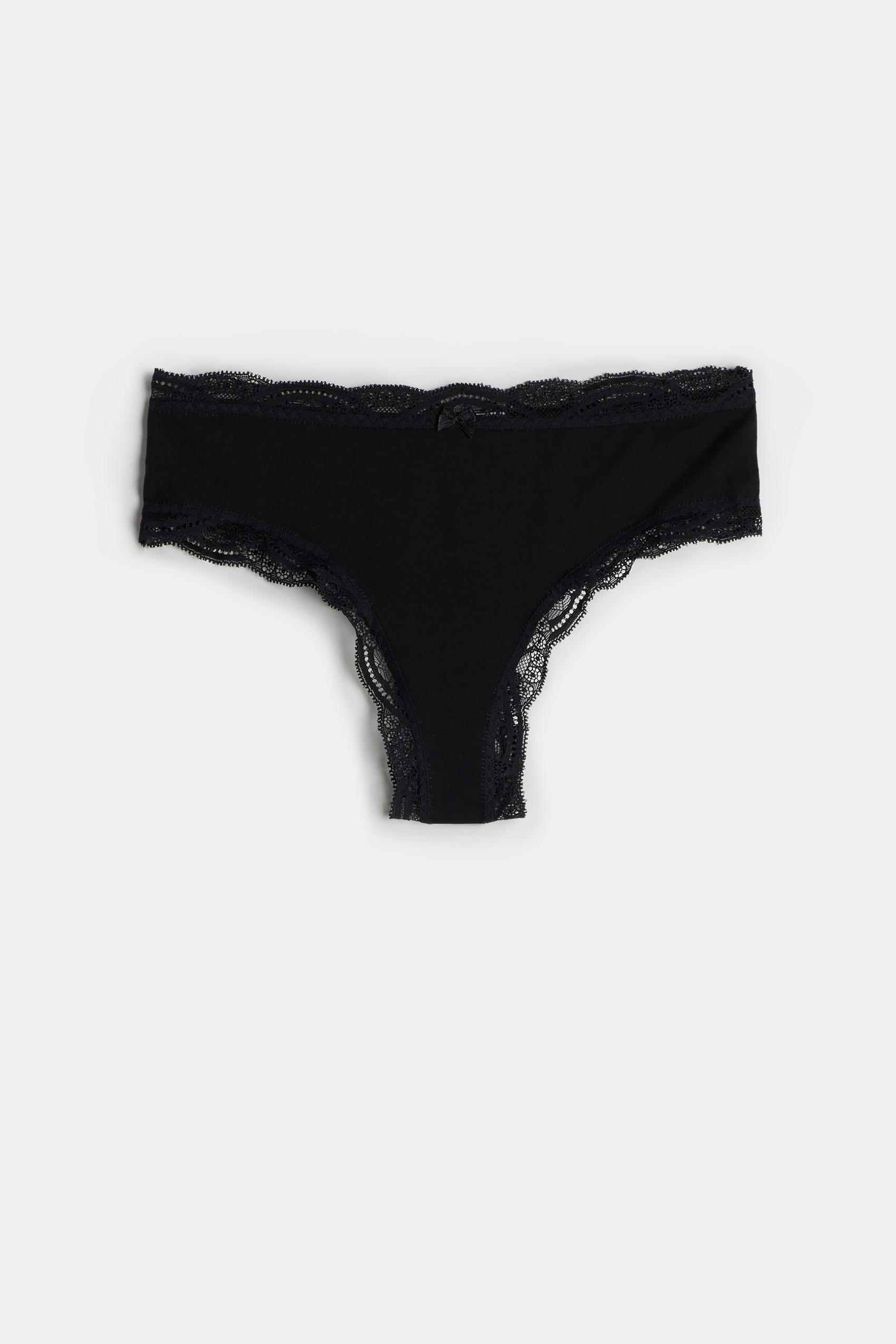 Black Cotton And Lace French Knickers, , large image number 2