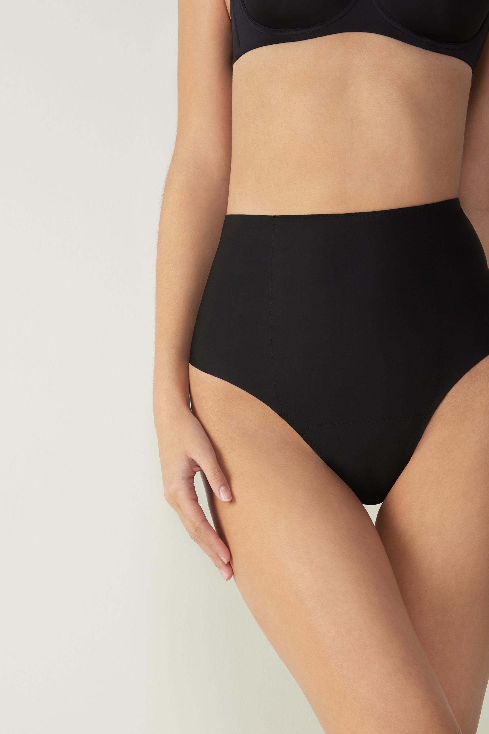 Black Raw-Cut Microfibre French Knickers