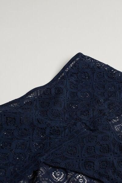 Navy Geometric-Detail Lace French Knickers, Intense Blue, large image number 4