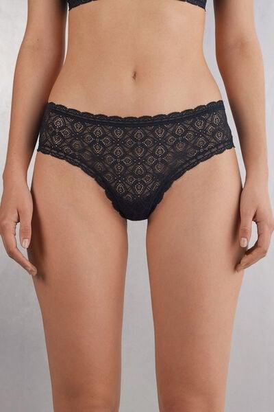 Black Lace Brazilian French Knickers, Black, large image number 1