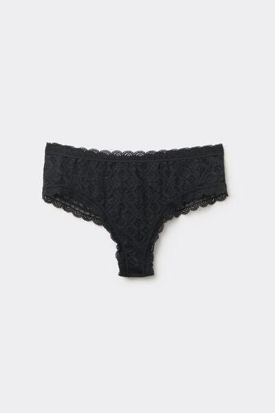 Black Lace Brazilian French Knickers, Black, large image number 3