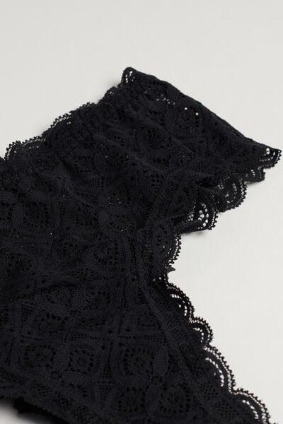 Black Lace Brazilian French Knickers, Black, large image number 4
