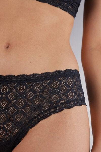 Black Lace Brazilian French Knickers, Black, large image number 5