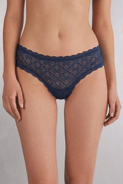 Navy Low-Rise Brazilian French Lace Knickers, Intense Blue, large image number 1
