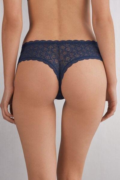Navy Low-Rise Brazilian French Lace Knickers, Intense Blue, large image number 2