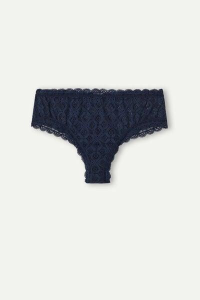 Navy Low-Rise Brazilian French Lace Knickers, Intense Blue, large image number 3