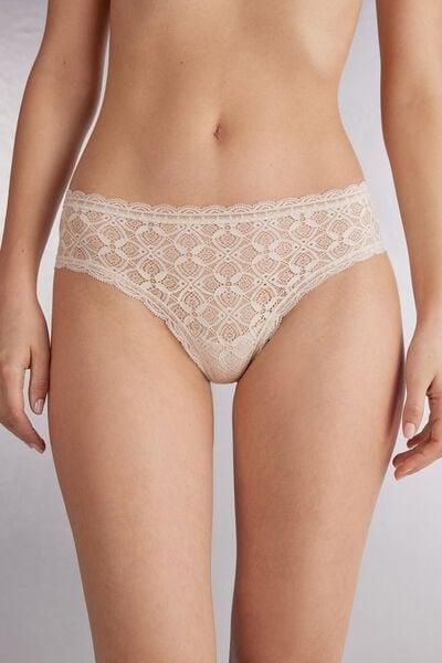 White Low-Rise Brazilian French Lace Knickers, Silk, large image number 1