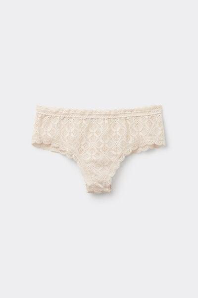 White Low-Rise Brazilian French Lace Knickers, Silk, large image number 3