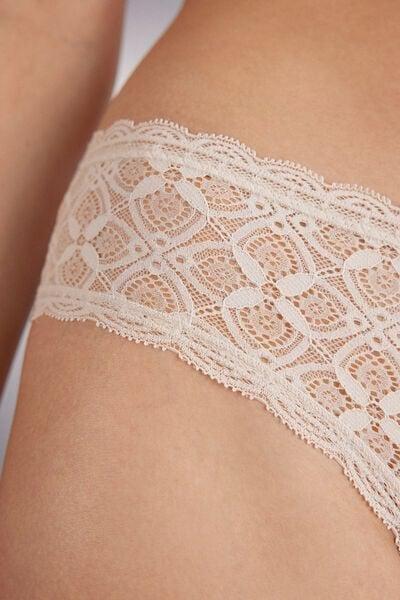 White Low-Rise Brazilian French Lace Knickers, Silk, large image number 5