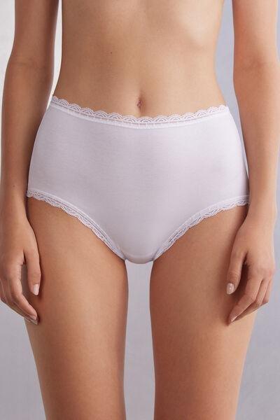 White High-Waisted Cotton And Lace French Knickers, , large image number 0