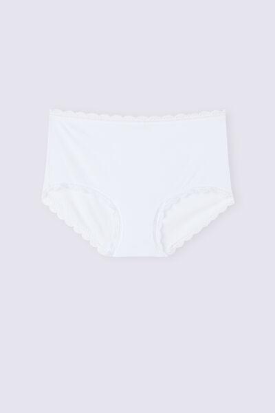 White High-Waisted Cotton And Lace French Knickers, , large image number 2