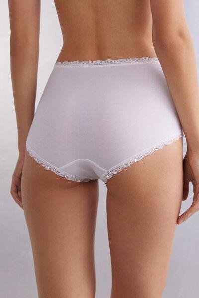 White High-Waisted Cotton And Lace French Knickers, , large image number 3