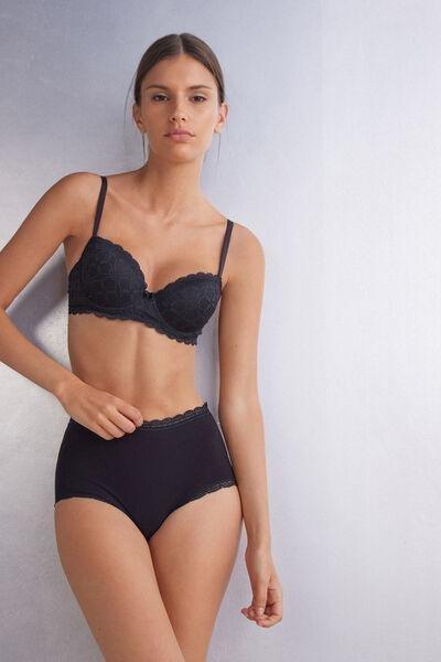 Black High-Waisted Cotton And Lace French Knickers, , large image number 1