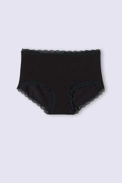 High-waisted cotton and lace french knickers