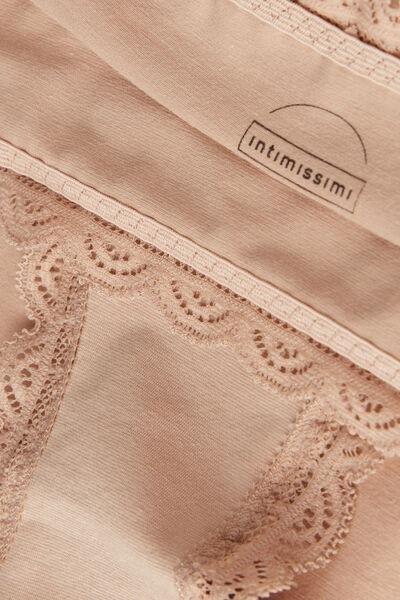 Beige High-Waisted Cotton And Lace French Knickers, , large image number 4