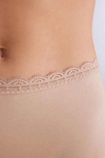 Beige High-Waisted Cotton And Lace French Knickers, Soft Beige, large image number 5