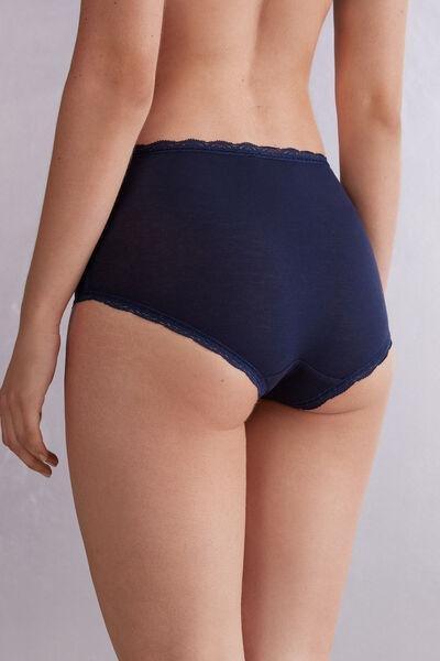 Blue High-Waisted Cotton And Lace French Knickers, , large image number 3