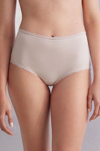 Pink High-Waisted Cotton And Lace French Knickers, , large image number 0