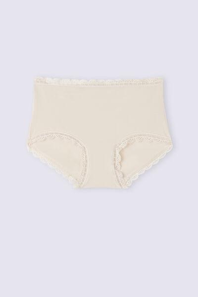 Pink High-Waisted Cotton And Lace French Knickers, , large image number 2