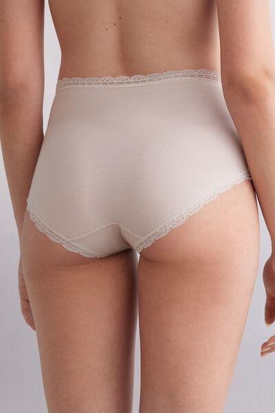 Pink High-Waisted Cotton And Lace French Knickers, , large image number 3