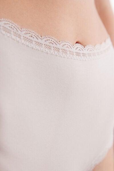 Pink High-Waisted Cotton And Lace French Knickers, Silk, large image number 5