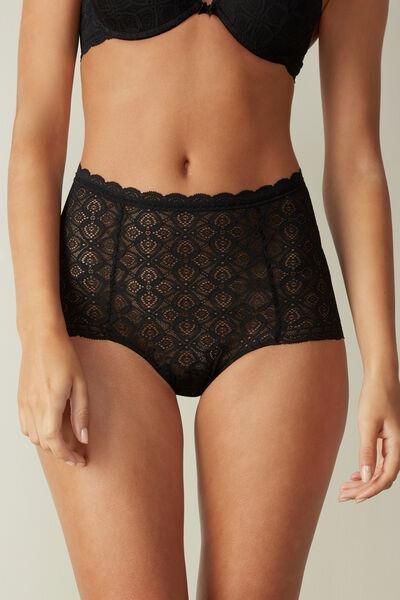 Intimissimi Black High-Rise Lace French Knickers