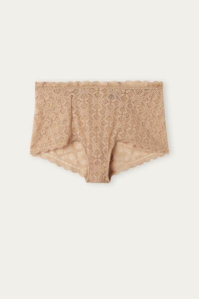 Beige High-Rise Lace French Knickers, , large image number 2