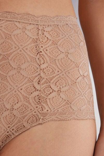 Beige High-Rise Lace French Knickers, Soft Beige, large image number 5