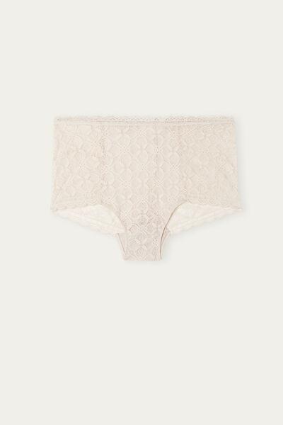 Intimissimi White Silk High-Rise Lace French Knickers