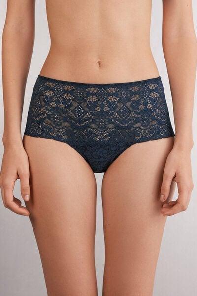 Navy Stretch Lace French Knickers, Intense Blue, large image number 1