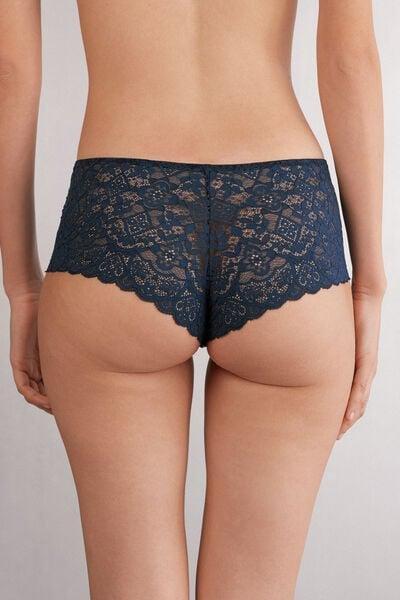 Navy Stretch Lace French Knickers, Intense Blue, large image number 2