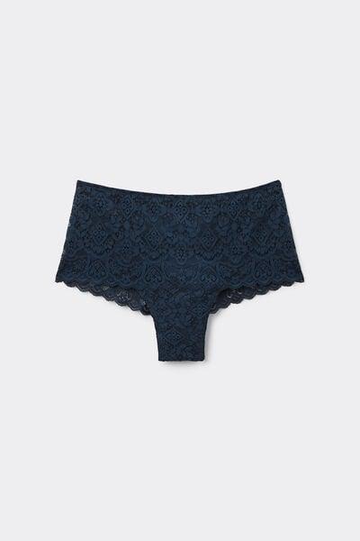 Navy Stretch Lace French Knickers, Intense Blue, large image number 3