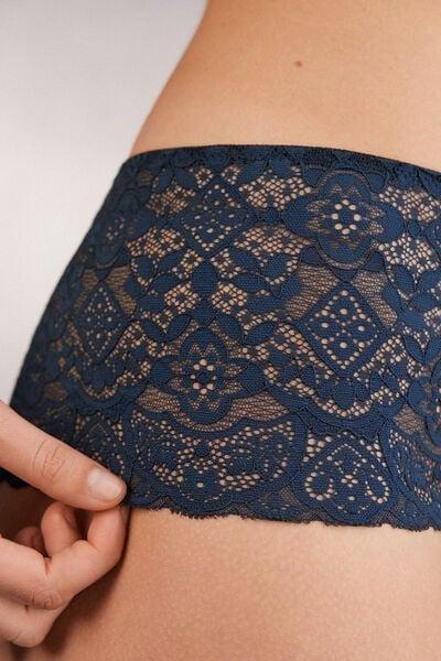 Navy Stretch Lace French Knickers, Intense Blue, large image number 5