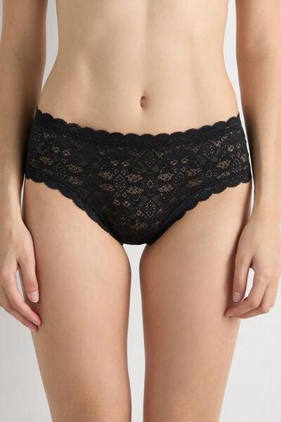 Black Lace French Knickers, Black, large image number 1
