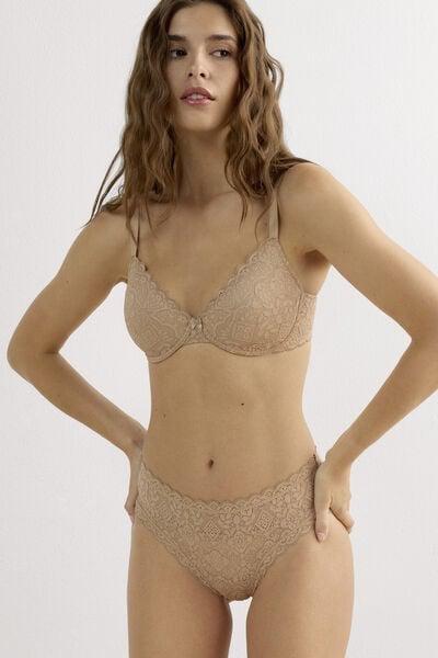 Beige Lace French Knickers, Soft Beige, large image number 0