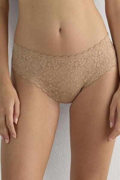 Beige Lace French Knickers, Soft Beige, large image number 1