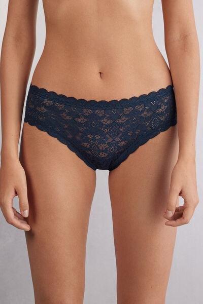 Navy Lace French Knickers, Intense Blue, medium