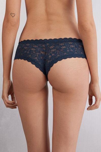 Navy Lace French Knickers, Intense Blue, large image number 3